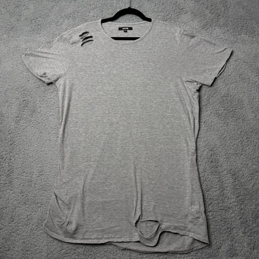 Jackson T Shirt Mens Large Light Gray Distressed Extended Short Sleeve